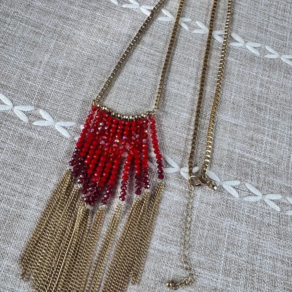 Elegant Red and Gold Glass Beaded Necklace
